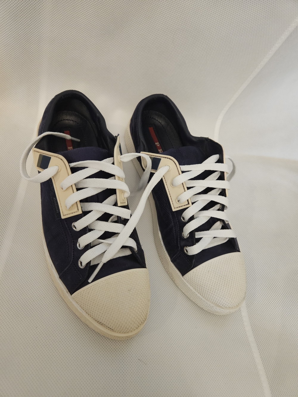 Prada Navy and White Low-Top Sneakers
